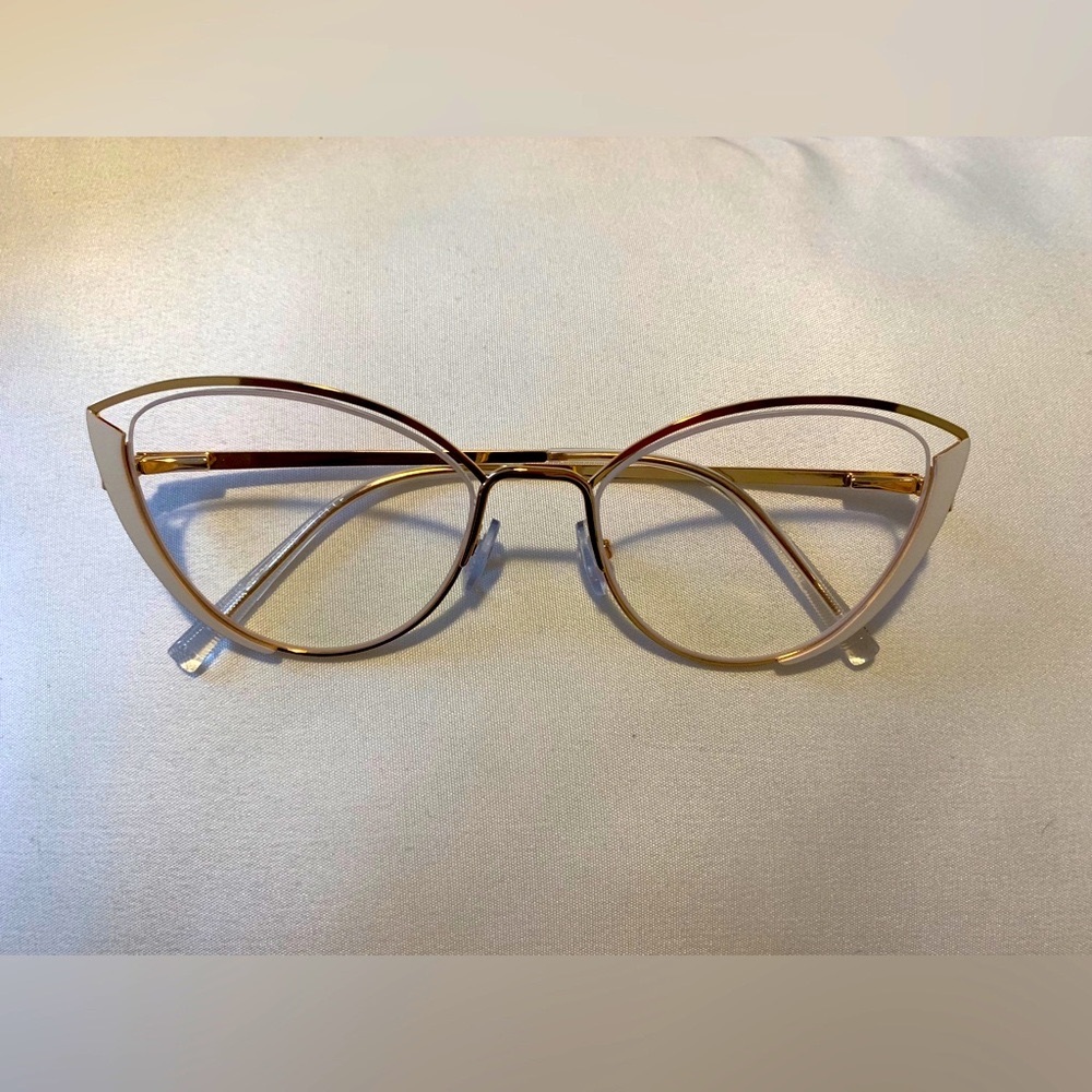 Gold with White Trim Clear Frame Glasses